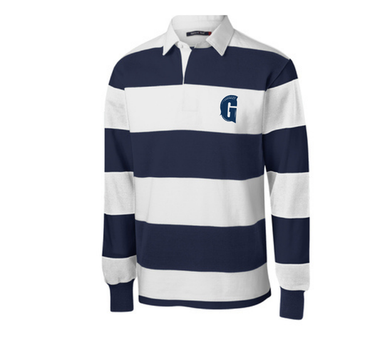 Sport-Tek "G" Long Sleeve Rugby Polo, Navy/White