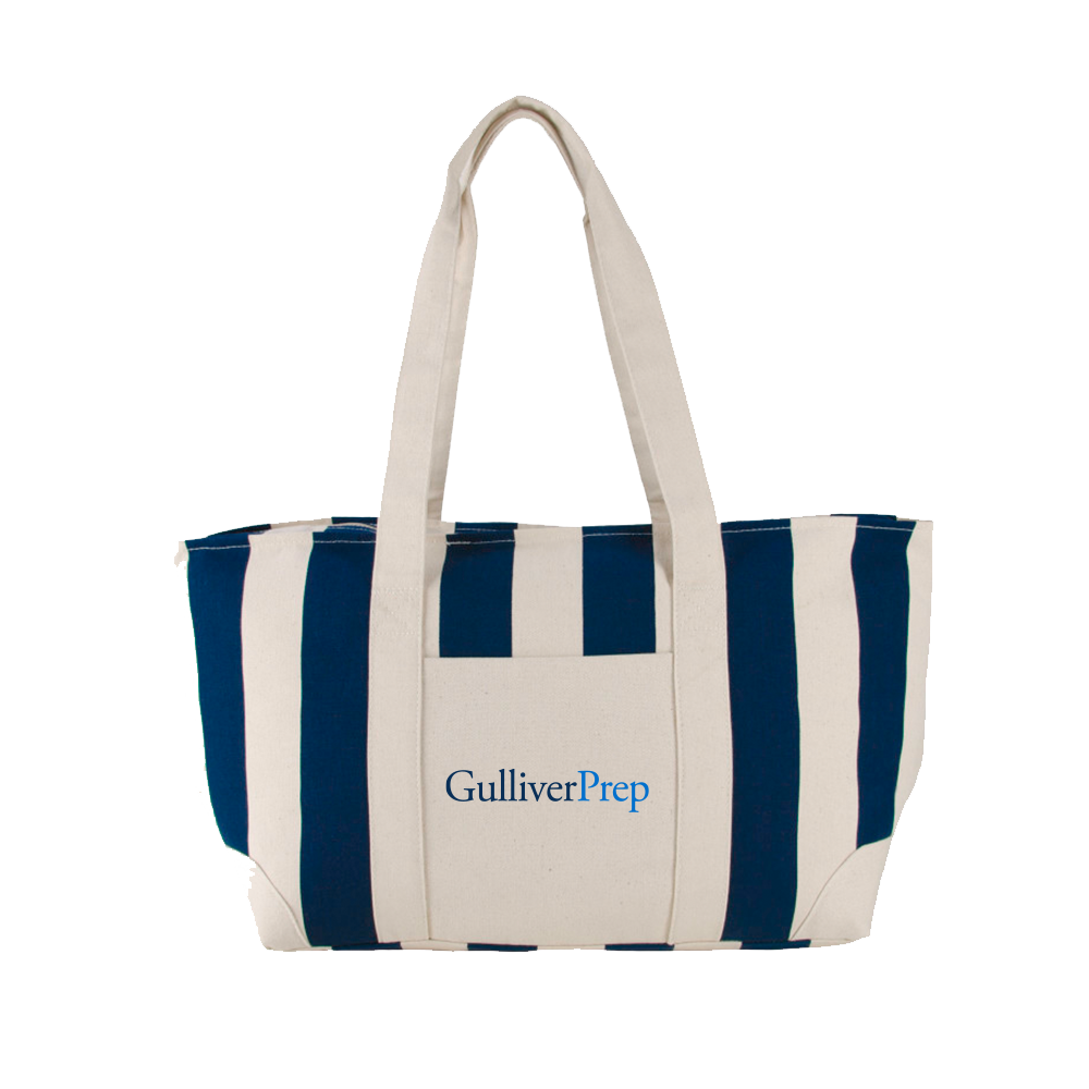 Large Striped Canvas Tote, Tan/Navy